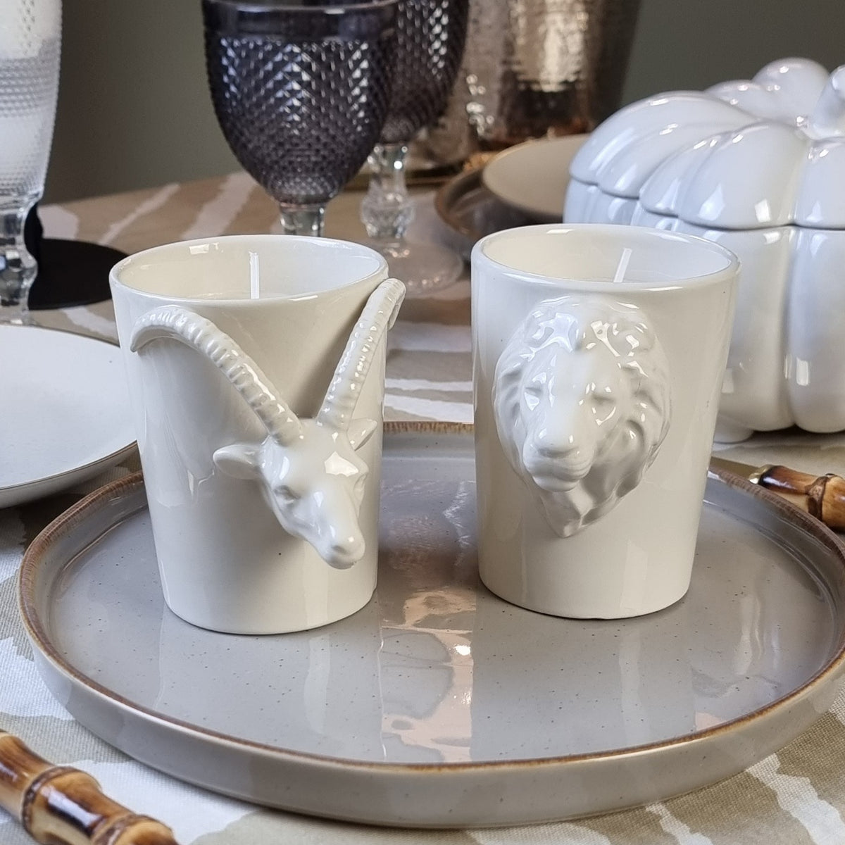 Set Velas Cerámicas Cabeza de León y Aries
