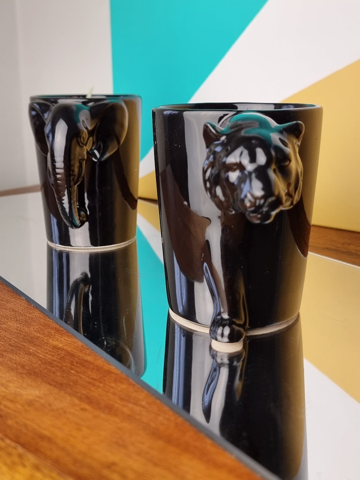 Set Velas cerámicas de Tigre y Elefante esmalte negro