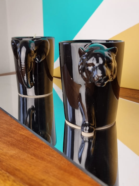 Set Velas cerámicas de Tigre y Elefante esmalte negro