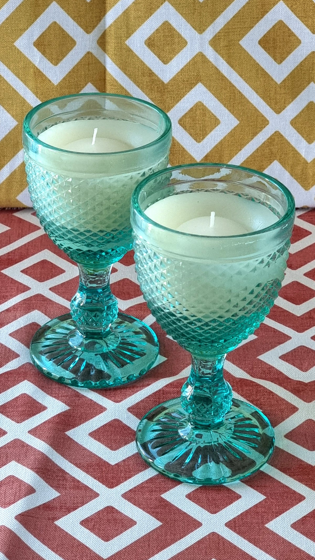 Set de 2 velas de cristal verde agua